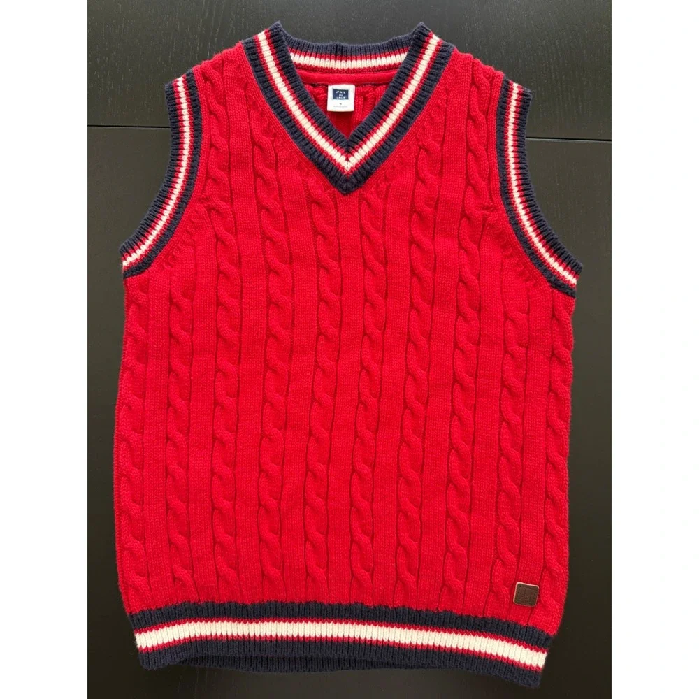 Janie and Jack Cable-Knit Sweater Vest Boys Size 7 Red/‎ Navy Cotton Preppy